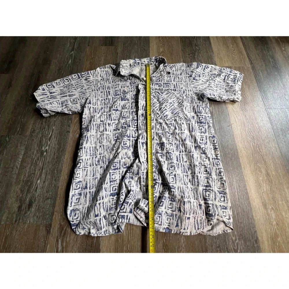 Native Culture Mix Button Up Shirt Mens Large Blue‎ White Geometric Vintage USA